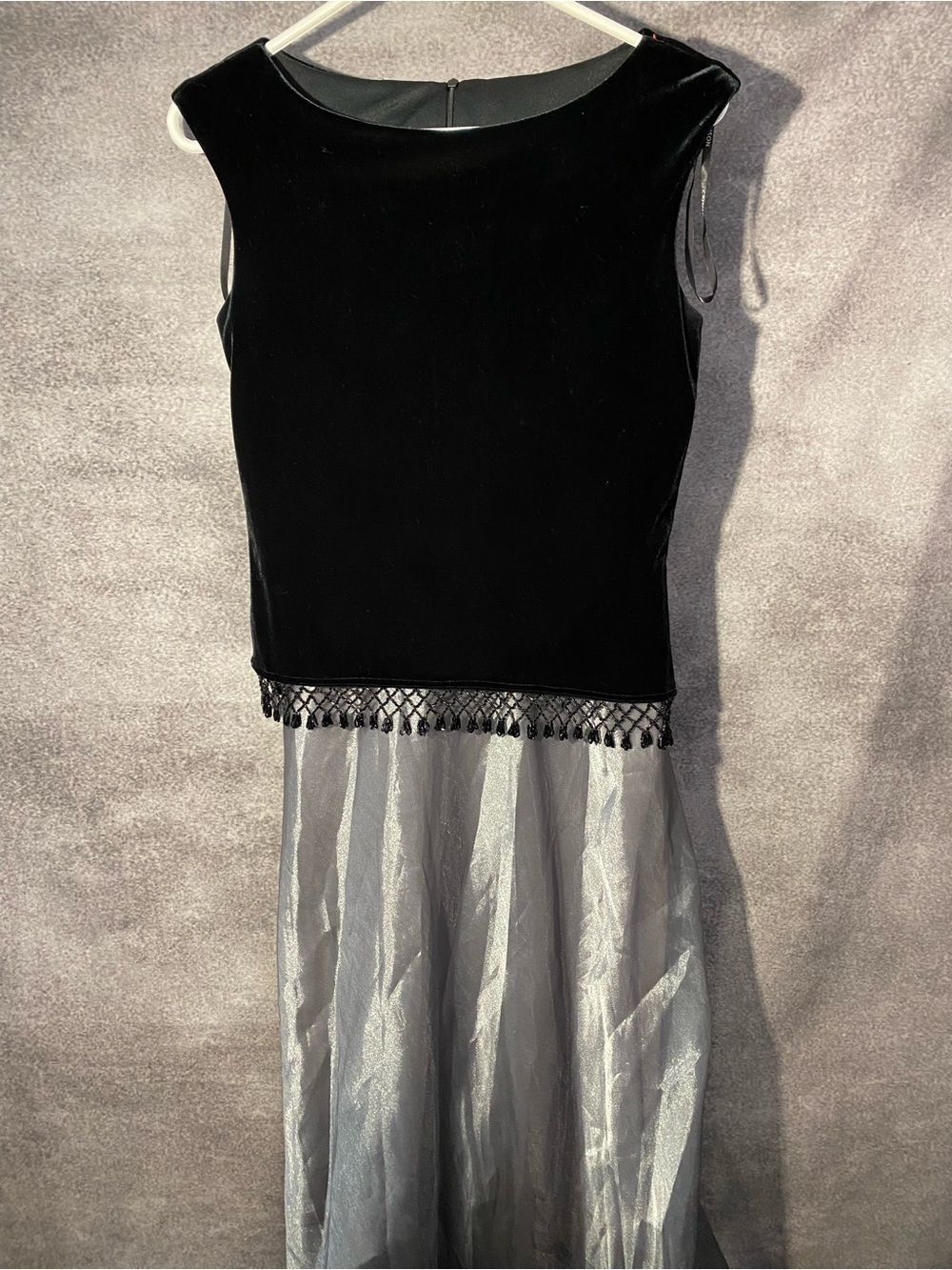 Vintage Crimson by Lawrence Kurtz Black Velvet & Silver Beaded Maxi Dress Sz 4